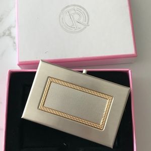 Things Remembered Business Card Holder & Gift Box Gold Silver Beaded